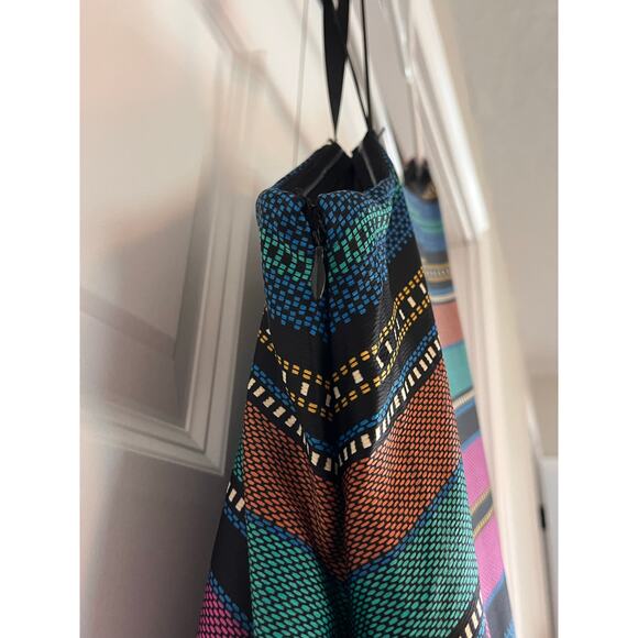 Maggy London One-Shoulder Midi Dress Sz 4 – Striped Colorful Cocktail Dress NWOT - Picture 4 of 10